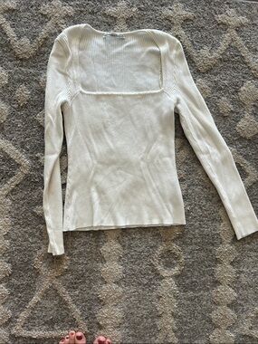 Abercrombie & Fitch Ivory Ribbed Square-Neck Long Sleeve Top